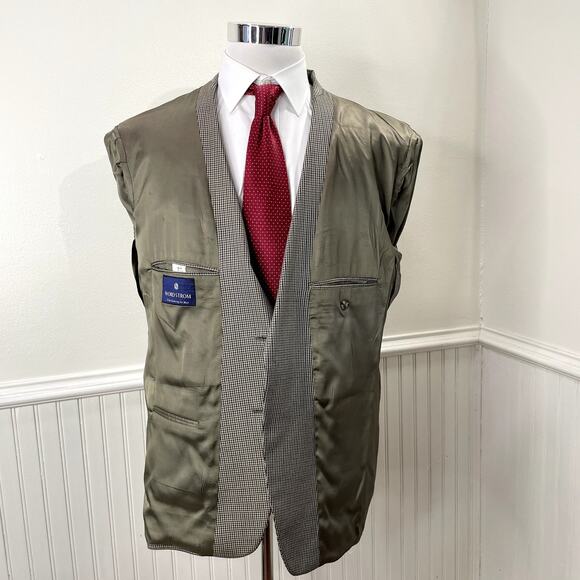 Nordstrom 42R 2-Button Blazer Silk Wool Tweed Houndstooth Sport Coat Jacket - Picture 4 of 16